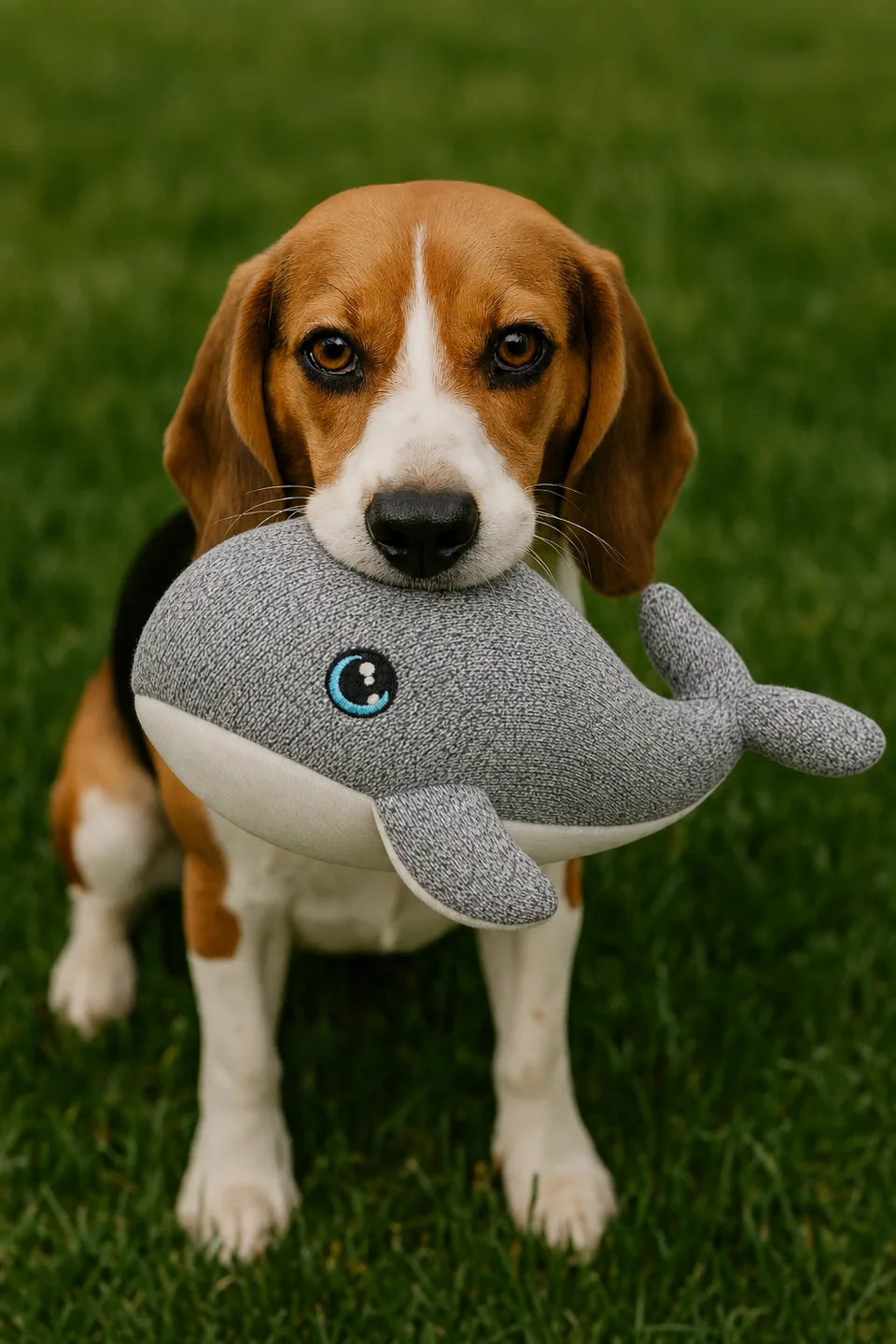 CHEEKYのクジラをくわえた愛犬